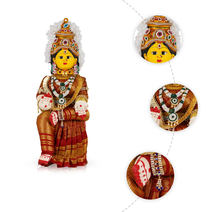 Decorative Varalakshmi Stand With Face - 17 X 5 Inches | Varalakshmi Ammavari Vigraham For Varalakshmi Decor - Deity Jewellery & Vastra Sets