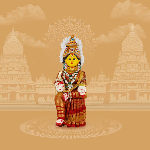 Decorative Varalakshmi Stand With Face - 17 X 5 Inches | Varalakshmi Ammavari Vigraham For Varalakshmi Decor - Deity Jewellery & Vastra Sets