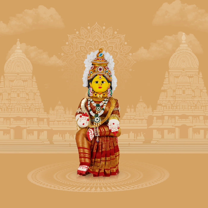 Decorative Varalakshmi Stand With Face - 17 X 5 Inches | Varalakshmi Ammavari Vigraham For Varalakshmi Decor - Deity Jewellery & Vastra Sets