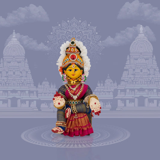Decorative Varalakshmi Stand With Face - 13 X 5 Inches | Varalakshmi Ammavari Vigraham For Varalakshmi Decor - Deity Jewellery & Vastra Sets