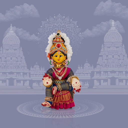 Decorative Varalakshmi Stand With Face - 13 X 5 Inches | Varalakshmi Ammavari Vigraham For Varalakshmi Decor - Deity Jewellery & Vastra Sets