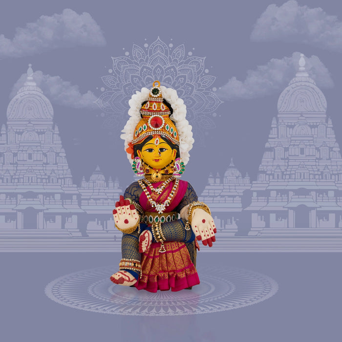 Decorative Varalakshmi Stand With Face - 13 X 5 Inches | Varalakshmi Ammavari Vigraham For Varalakshmi Decor - Deity Jewellery & Vastra Sets