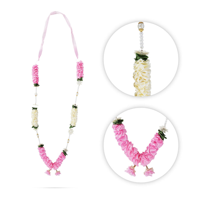 Artificial Flower Garland - 19 Inches | Beads Design Artificial Flower Mala/ Cloth Garland for Decoration - Mala