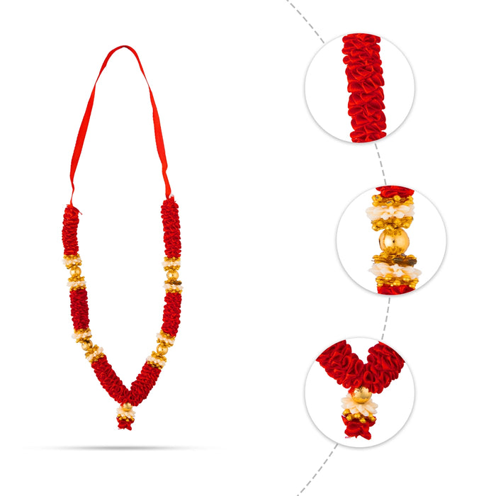 Artificial Mala - 8 Inches | Satin Cloth Mala/ Flower Garland/ Beads Design Mala/ Mala for Photo Frame/ Assorted