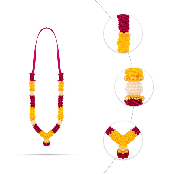 Artificial Mala - 8 Inches | Satin Cloth Mala/ Flower Garland/ Beads Design Mala/ Mala for Photo Frame/ Assorted