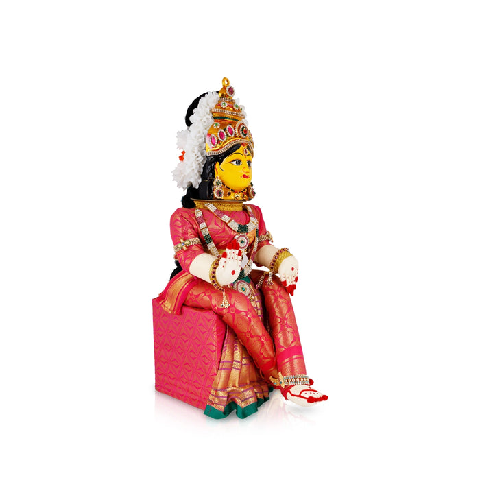 Decorative Varalakshmi Stand With Face - 21.5 X 6 Inches | Varalakshmi Ammavari Vigraham For Varalakshmi Decor - Deity Jewellery & Vastra Sets