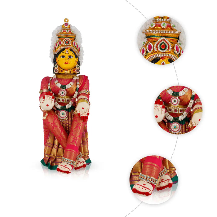Decorative Varalakshmi Stand With Face - 21.5 X 6 Inches | Varalakshmi Ammavari Vigraham For Varalakshmi Decor - Deity Jewellery & Vastra Sets