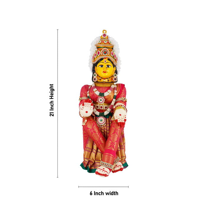 Decorative Varalakshmi Stand With Face - 21.5 X 6 Inches | Varalakshmi Ammavari Vigraham For Varalakshmi Decor - Deity Jewellery & Vastra Sets