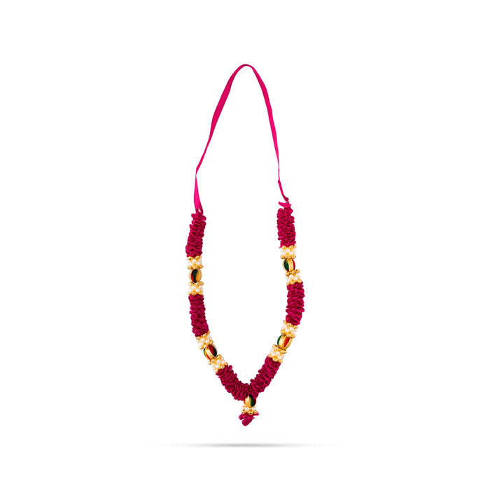 Satin Mala - 8 Inches | Cloth Mala / Flower & Beads Design Mala/ Artificial Mala for Pooja Decoration