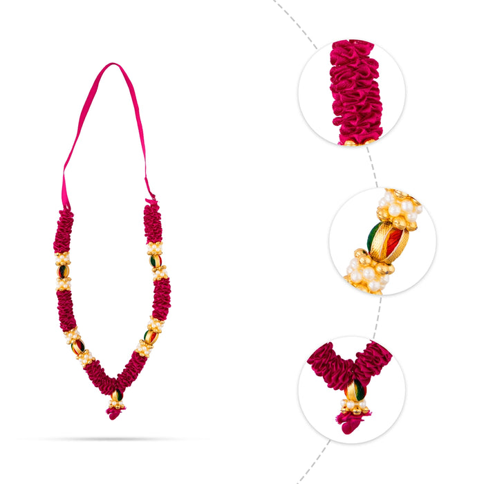 Satin Mala - 8 Inches | Cloth Mala / Flower & Beads Design Mala/ Artificial Mala for Pooja Decoration