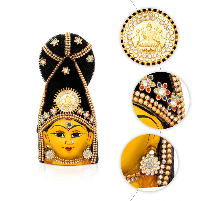 Lakshmi Devi Face - 7 x 3.5 Inches | Zinc Amman Mugam/ Ammavari Face for Varalakshmi Decor