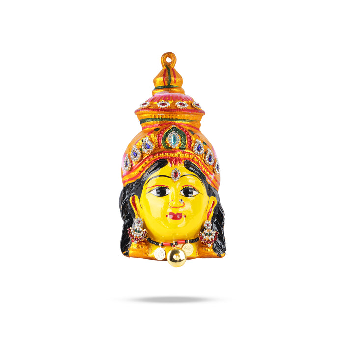 Lakshmi Face - 8 x 4 Inches | Stone Design Ammavari Face/ Yellow Varalaskhmi Face/ Amman Face for Deity Decor - Head & Face Accessories