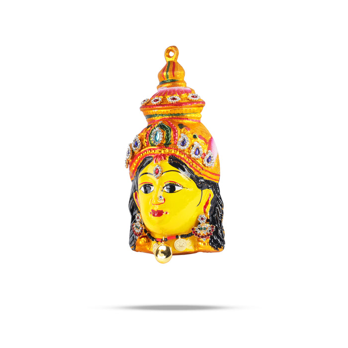 Lakshmi Face - 8 x 4 Inches | Stone Design Ammavari Face/ Yellow Varalaskhmi Face/ Amman Face for Deity Decor - Head & Face Accessories