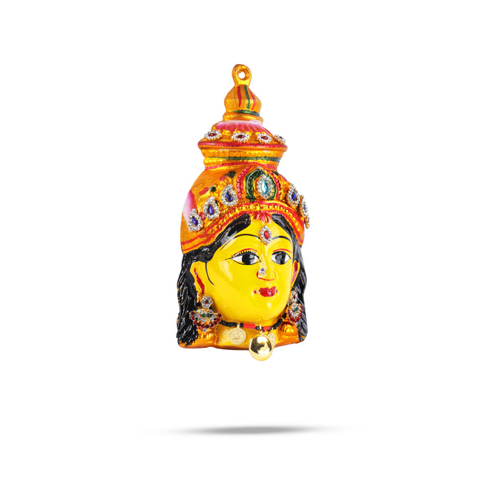 Lakshmi Face - 8 x 4 Inches | Stone Design Ammavari Face/ Yellow Varalaskhmi Face/ Amman Face for Deity Decor - Head & Face Accessories
