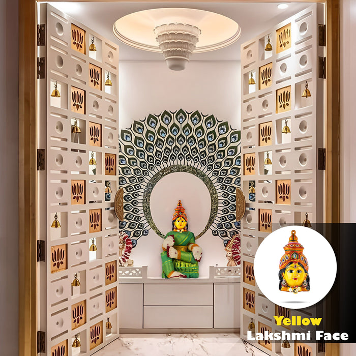 Lakshmi Face - 8 x 4 Inches | Stone Design Ammavari Face/ Yellow Varalaskhmi Face/ Amman Face for Deity Decor - Head & Face Accessories
