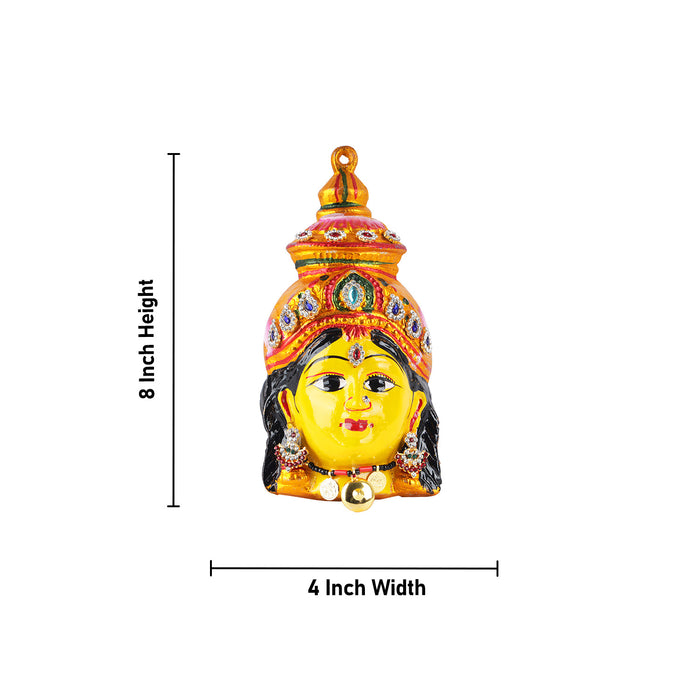 Lakshmi Face - 8 x 4 Inches | Stone Design Ammavari Face/ Yellow Varalaskhmi Face/ Amman Face for Deity Decor - Head & Face Accessories