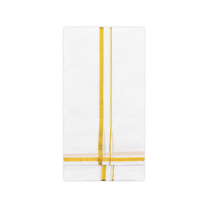 Angavasthiram - 4 Inch | Half White Angavastram/ 4 Muzham/ 10k Jari Border Design Gamcha/ Kasavu Shawl for Men - Shawls & Towels