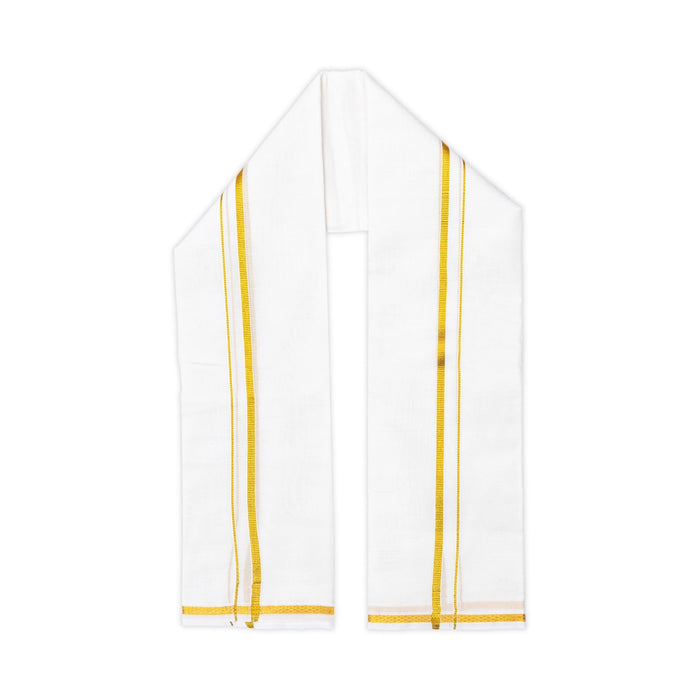 Angavasthiram - 4 Inch | Half White Angavastram/ 4 Muzham/ 10k Jari Border Design Gamcha/ Kasavu Shawl for Men - Shawls & Towels