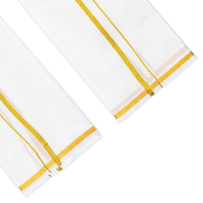 Angavasthiram - 4 Inch | Half White Angavastram/ 4 Muzham/ 10k Jari Border Design Gamcha/ Kasavu Shawl for Men - Shawls & Towels