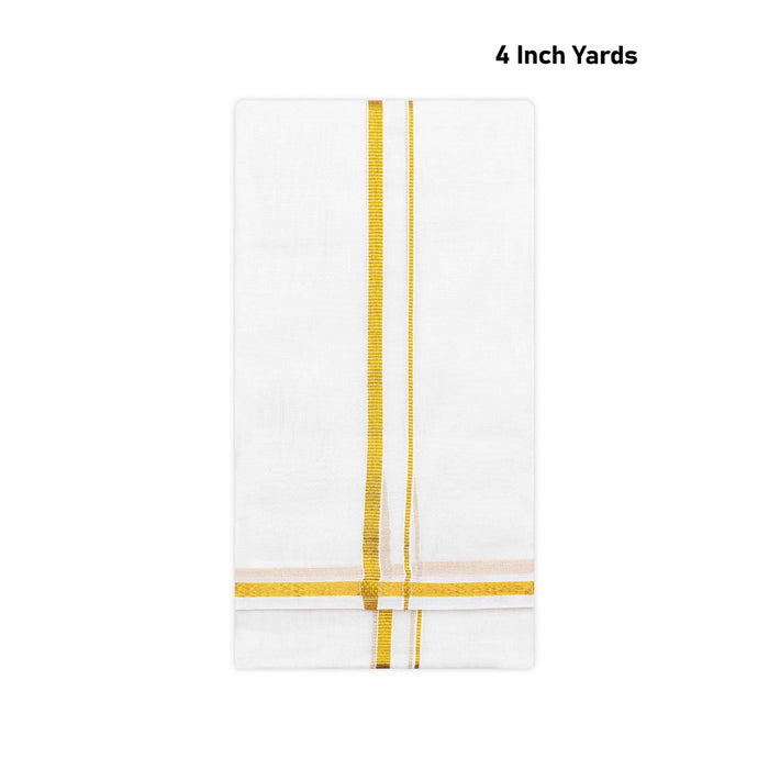 Angavasthiram - 4 Inch | Half White Angavastram/ 4 Muzham/ 10k Jari Border Design Gamcha/ Kasavu Shawl for Men - Shawls & Towels