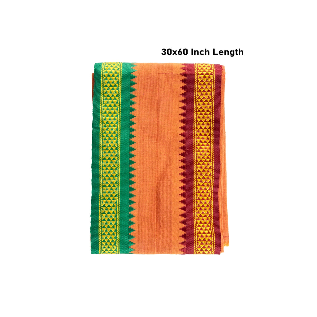 Angavastram - 30 x 60 Inches | Thalapathi Border Towel/ Kavi Colour Thundu for Men