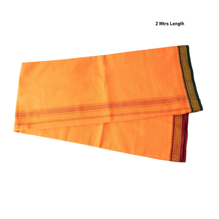 Veshti - 2 Mtrs - Orange | Thalapathi Border Design Vesti/ Dhoti for Men/ Assorted Colour - Veshti & Dhoti