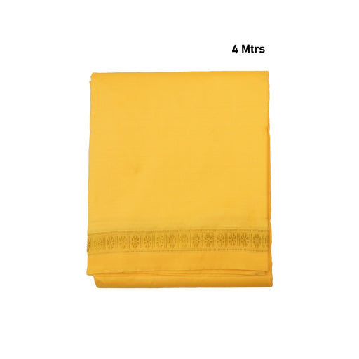 Veshti With Angavastram - 4 x 2 Mtrs | Art Silk Rudraksha Border Dhoti & Towel/ Yellow Vesti & Thundu for Men - Veshti & Dhoti