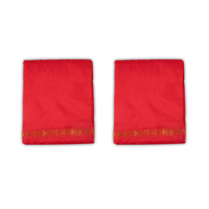 Veshti And Angavastram Set - 4 x 2 Mtr | Red Colour & Rudraksha Border Vesti & Towel for Men - Veshti & Dhoti