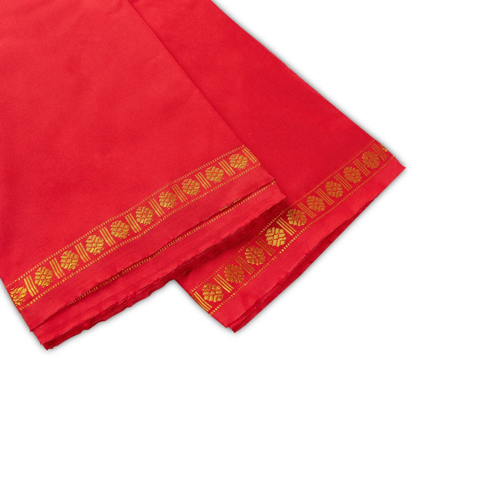 Veshti And Angavastram Set - 4 x 2 Mtr | Red Colour & Rudraksha Border Vesti & Towel for Men - Veshti & Dhoti