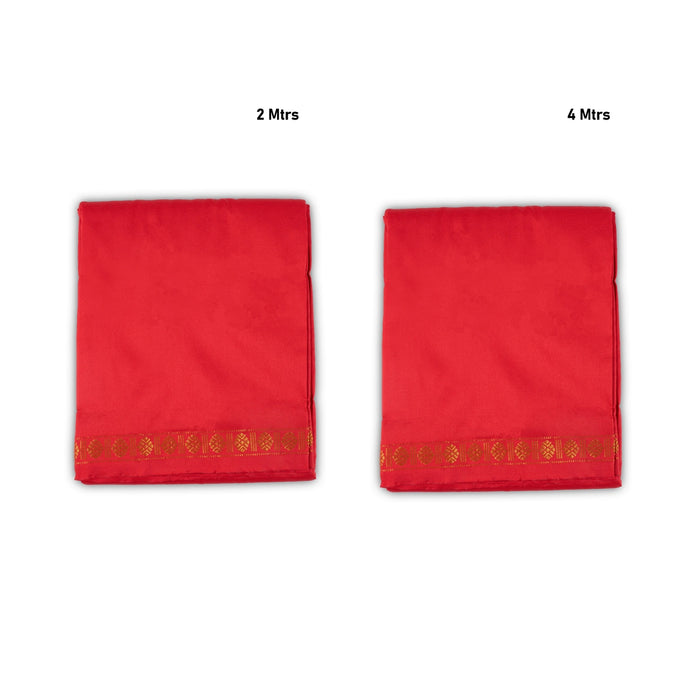 Veshti And Angavastram Set - 4 x 2 Mtr | Red Colour & Rudraksha Border Vesti & Towel for Men - Veshti & Dhoti