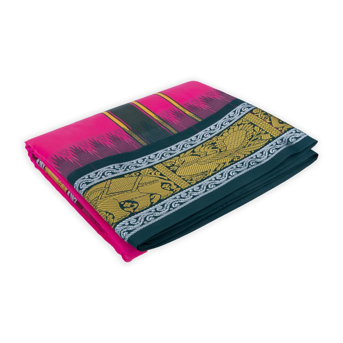 Cotton Veshti - 9 x 5 Inches | Asha 7 Kan Jakaddu Border Vesti / Dark Pink Colour Dhoti for Men