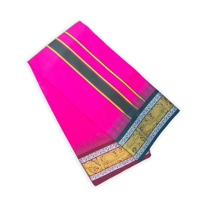 Cotton Veshti - 9 x 5 Inches | Asha 7 Kan Jakaddu Border Vesti / Dark Pink Colour Dhoti for Men