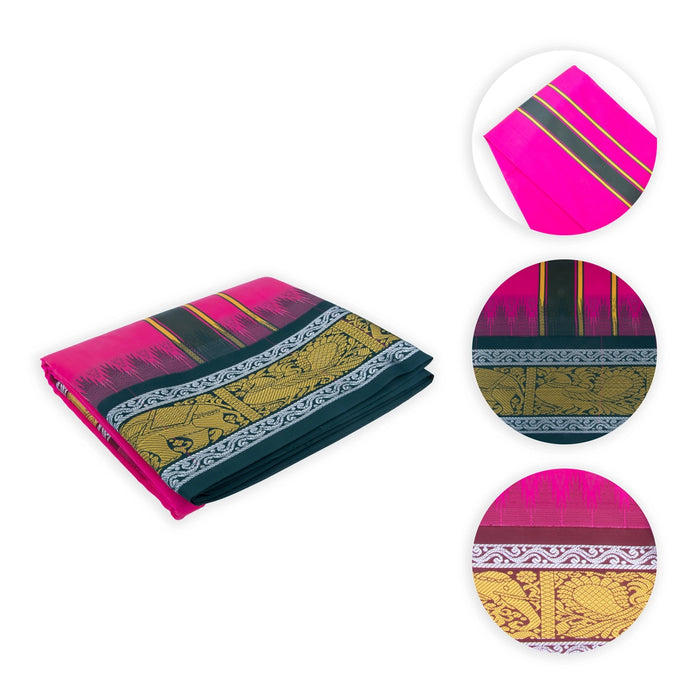 Cotton Veshti - 9 x 5 Inches | Asha 7 Kan Jakaddu Border Vesti / Dark Pink Colour Dhoti for Men