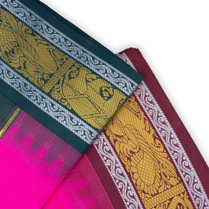 Cotton Veshti - 9 x 5 Inches | Asha 7 Kan Jakaddu Border Vesti / Dark Pink Colour Dhoti for Men