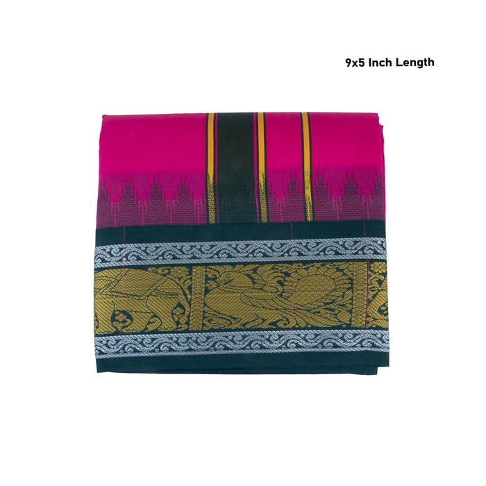 Cotton Veshti - 9 x 5 Inches | Asha 7 Kan Jakaddu Border Vesti / Dark Pink Colour Dhoti for Men