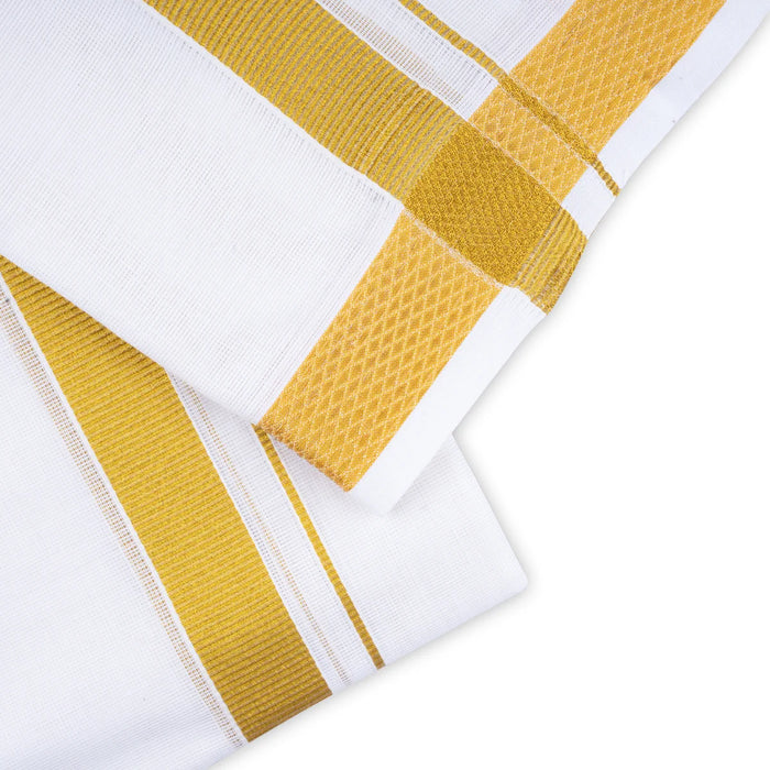 Angavasthiram - 4 Inches | Half White Angavastram /40k Jari Border Design Gamcha / Kasavu Shawl for Men - Shawls & Towels