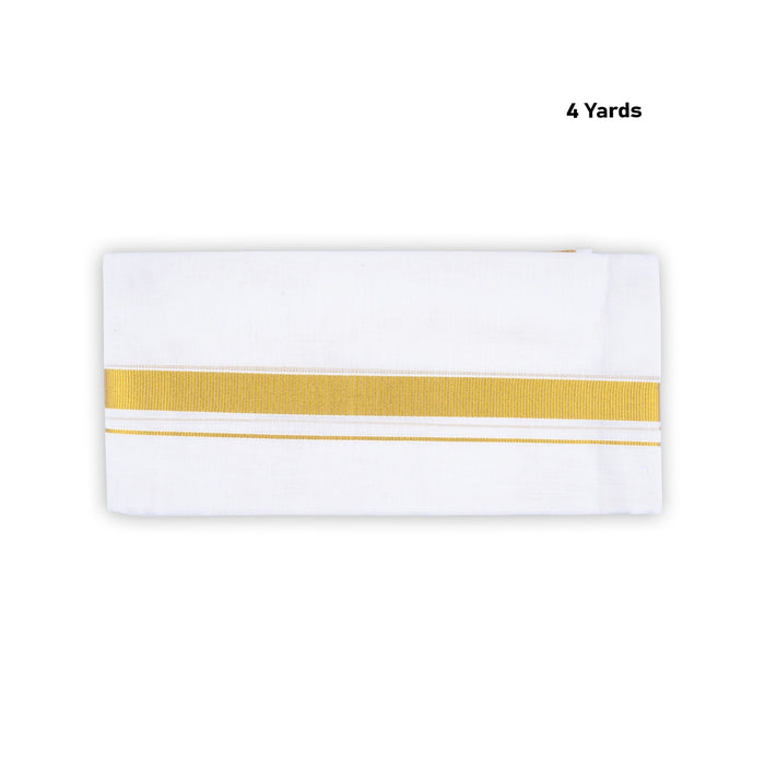 Angavasthiram - 4 Inches | Half White Angavastram /40k Jari Border Design Gamcha / Kasavu Shawl for Men - Shawls & Towels