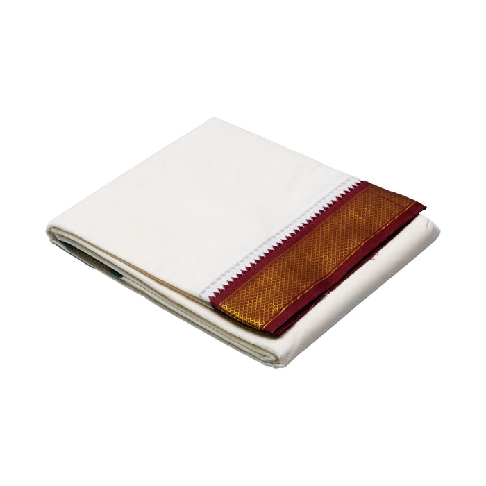 Veshti - 9 x 5 Inch | 11 Kan Jari Border Dhothi / Half White Vesti / Dhoti for Men / Traditional Vesti - Veshti & Dhoti