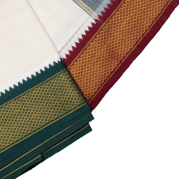 Veshti - 9 x 5 Inch | 11 Kan Jari Border Dhothi / Half White Vesti / Dhoti for Men / Traditional Vesti - Veshti & Dhoti