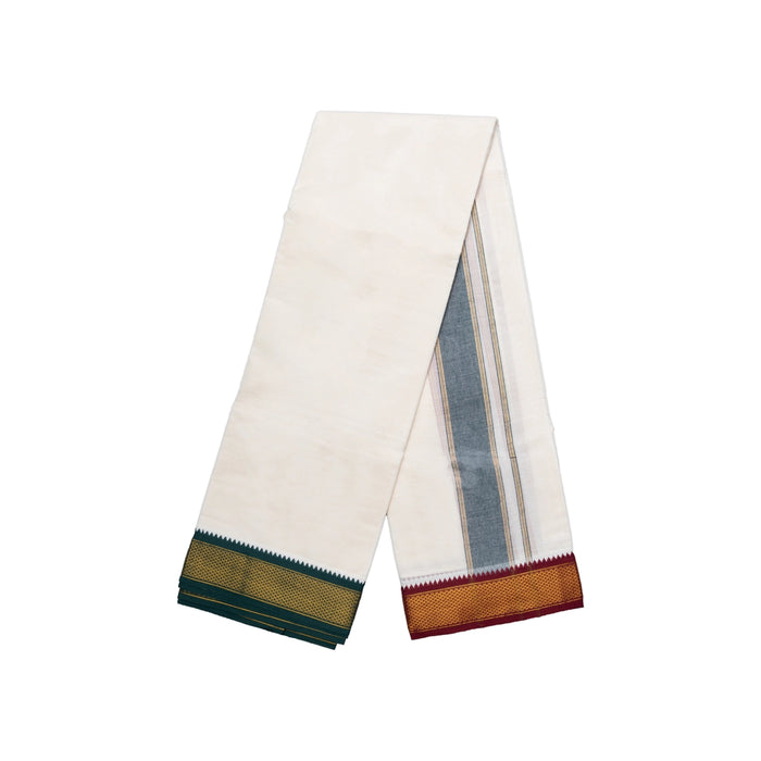 Veshti - 9 x 5 Inch | 11 Kan Jari Border Dhothi / Half White Vesti / Dhoti for Men / Traditional Vesti - Veshti & Dhoti