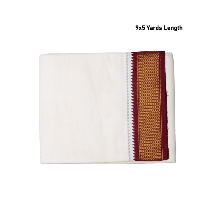 Veshti - 9 x 5 Inch | 11 Kan Jari Border Dhothi / Half White Vesti / Dhoti for Men / Traditional Vesti - Veshti & Dhoti