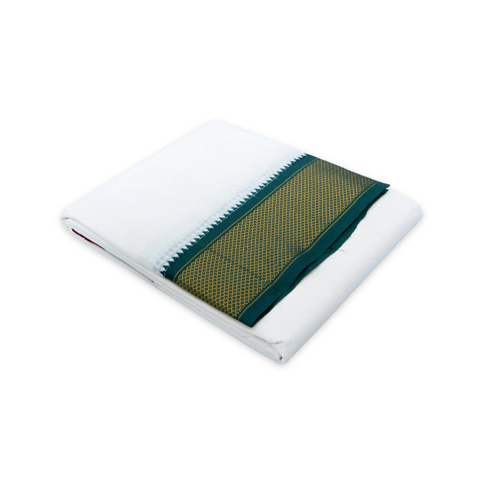 Veshti - 9 x 5 Yards | 16 Kan MayilKan Jari Border Dhoti/ Half White Vesti for Men - Veshti & Dhoti