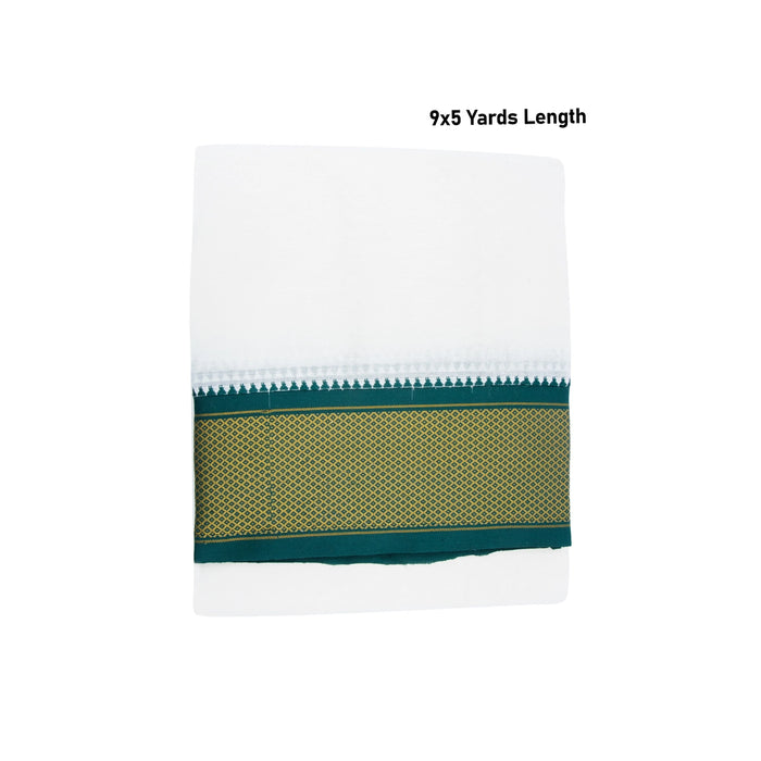 Veshti - 9 x 5 Yards | 16 Kan MayilKan Jari Border Dhoti/ Half White Vesti for Men - Veshti & Dhoti