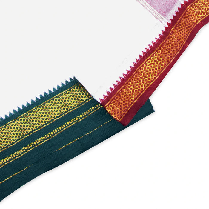 Veshti - 10 x 6 Yards | Half White Dhoti/ 5 Kan Mayilkan With Jari Border Vesti for Men - Veshti & Dhoti