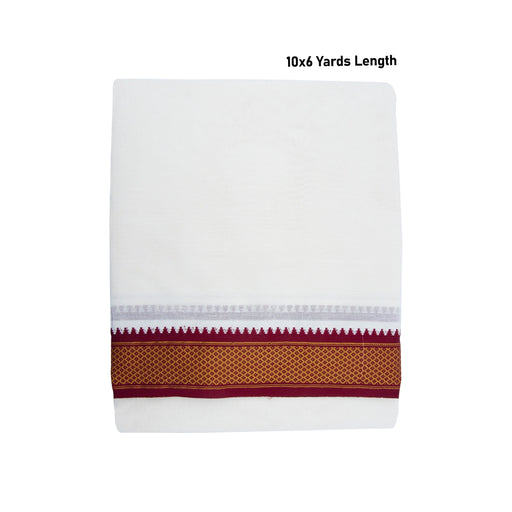 Veshti - 10 x 6 Yards | 7 Kan MayilKan Jari Border Dhoti/ Half White Vesti for Men - Veshti & Dhoti