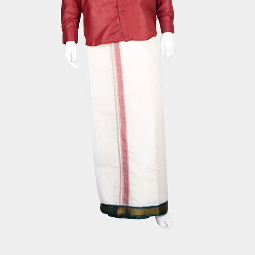 Veshti - 10 x 6 Yards | 7 Kan MayilKan Jari Border Dhoti/ Half White Vesti for Men - Veshti & Dhoti
