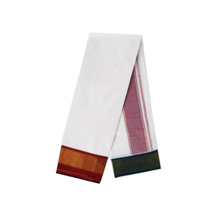 Veshti - 10 x 6 Yards | Half White Colour Dhoti/ 16 Kan & Jari Border Design Vesti for Men - Veshti & Dhoti