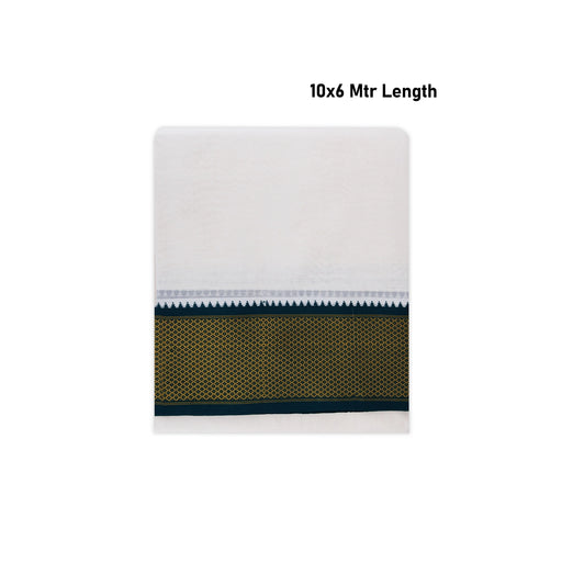 Veshti - 10 x 6 Yards | Half White Colour Dhoti/ 16 Kan & Jari Border Design Vesti for Men - Veshti & Dhoti