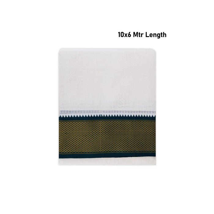 Veshti - 10 x 6 Yards | Half White Colour Dhoti/ 16 Kan & Jari Border Design Vesti for Men - Veshti & Dhoti