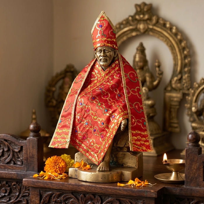 Sai Poshak Set - 7 Inches | Embroidery Dress / Sai Baba Vastra/ Sai Baba Clothes for Deity Decor